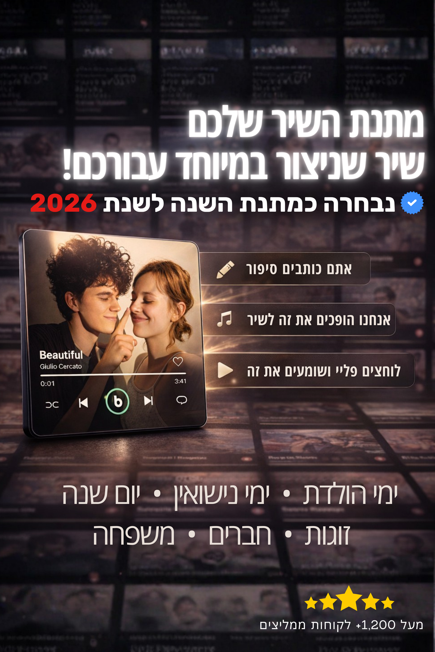מתנת השיר שלכם שיר מיוחד שנפיק במיוחד עבורכם - MyLove™