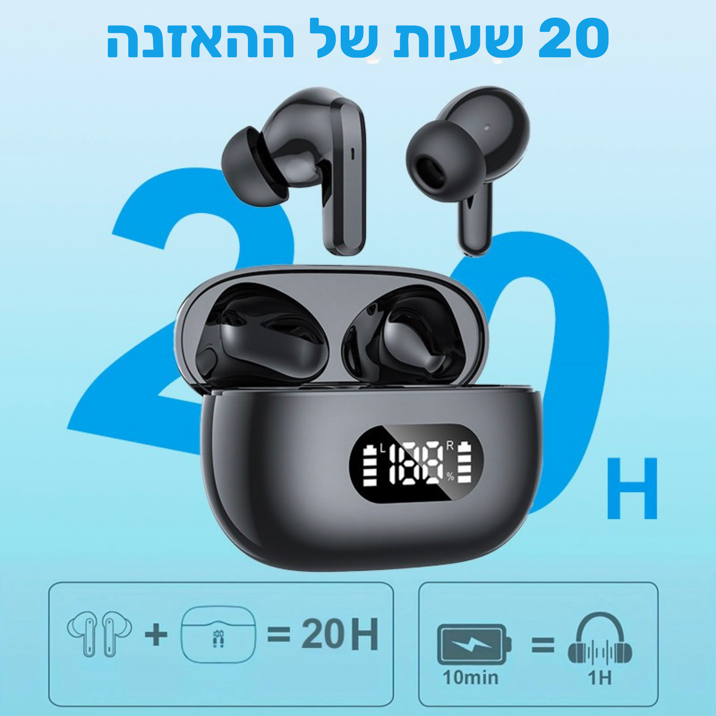 אוזניות EarBuds - אלחוטיות עם מסך לד וביטול רעשים מבית MyLove™