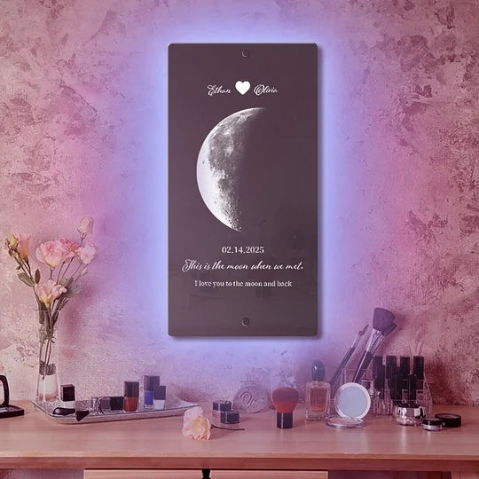 הירח ביום המיוחד שלכם על מראת לדים מבית - MyLove™